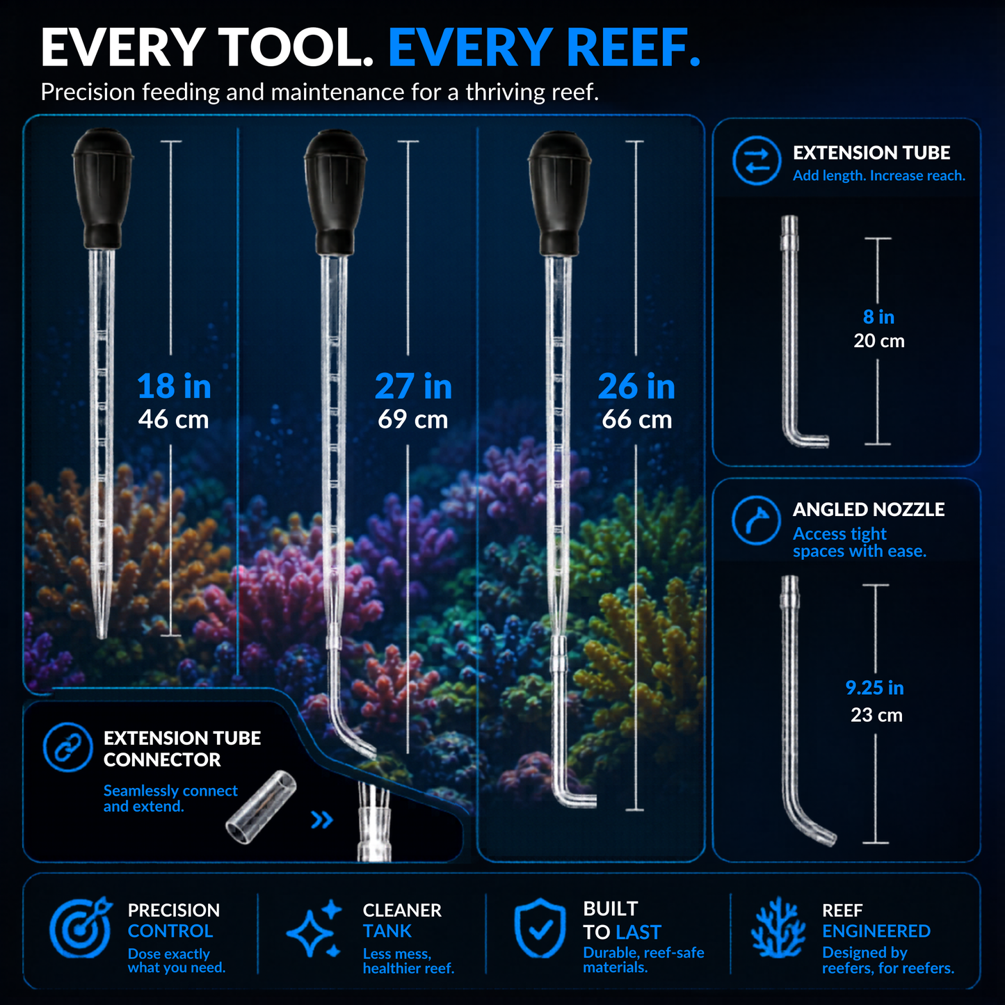 Reef Engineer TargetFlow 4-in-1 Precision Aquarium Feeding & Maintenance Tool – Coral Feeder for Reef Tanks, Spot Feeding, Cleaning, Dosing & Deep Reach Fish Tank Care