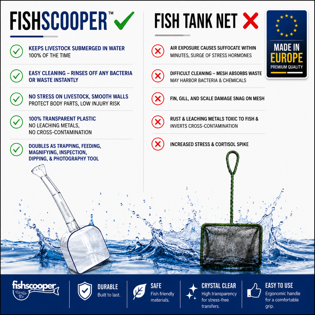 Fish Scooper - Net-Free Fish Transfer Tool for Saltwater & Freshwater Aquariums
