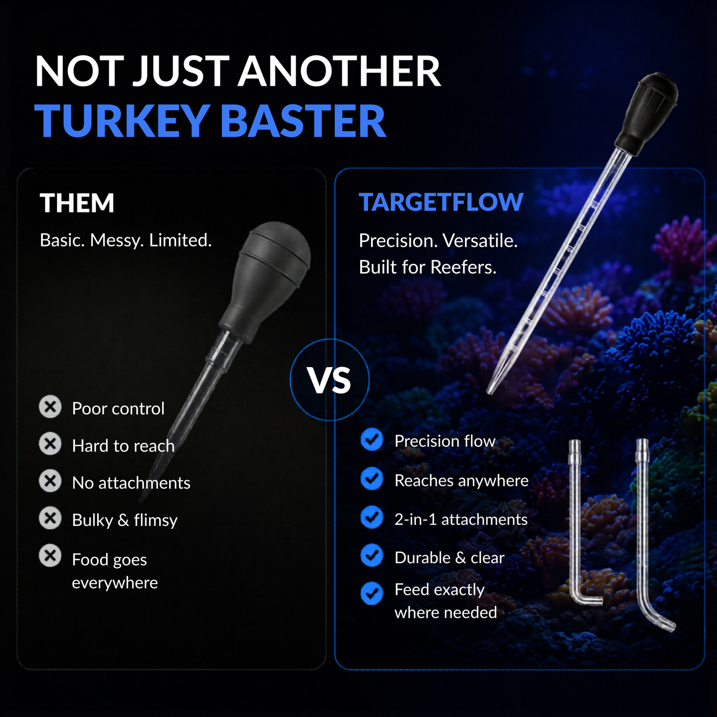Reef Engineer TargetFlow 4-in-1 Precision Aquarium Feeding & Maintenance Tool – Coral Feeder for Reef Tanks, Spot Feeding, Cleaning, Dosing & Deep Reach Fish Tank Care