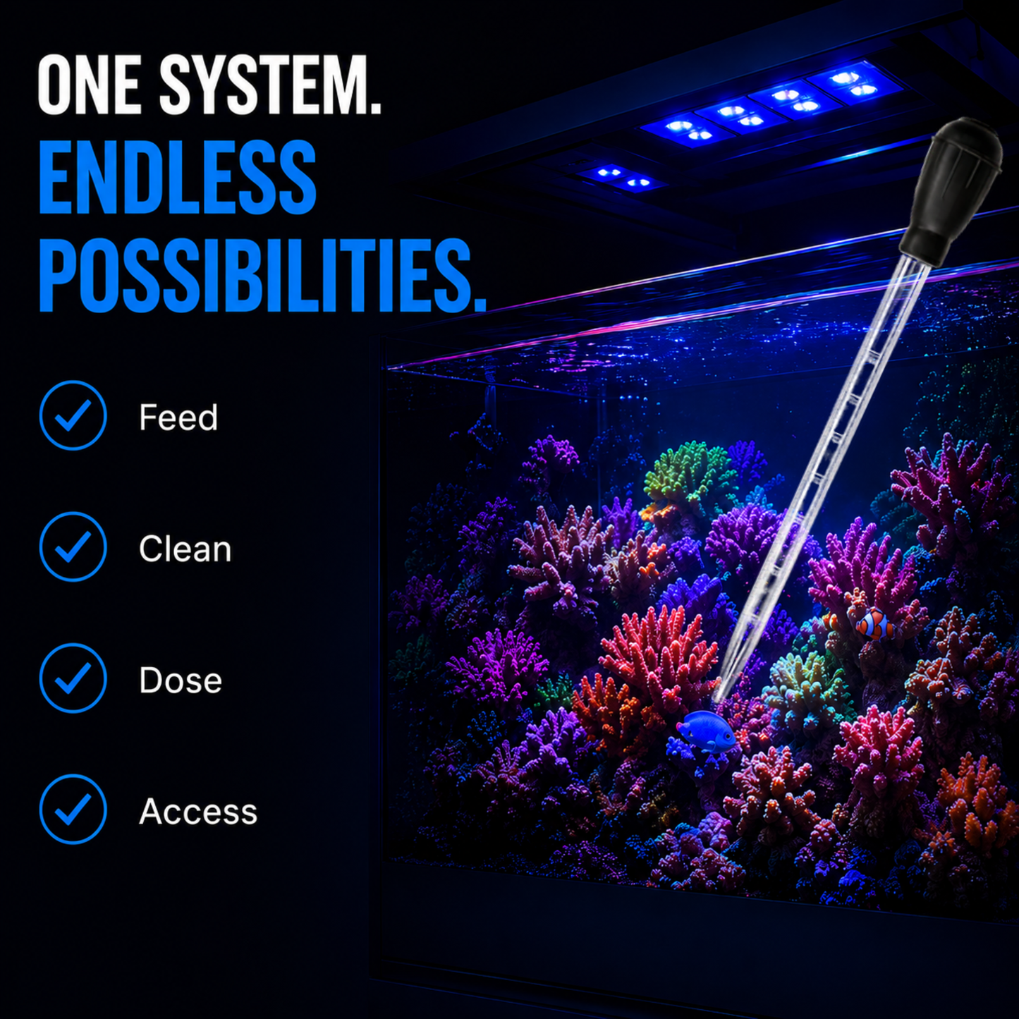 Reef Engineer TargetFlow 4-in-1 Precision Aquarium Feeding & Maintenance Tool – Coral Feeder for Reef Tanks, Spot Feeding, Cleaning, Dosing & Deep Reach Fish Tank Care